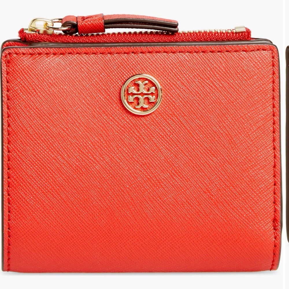 Tory Burch Red Compact Saffiano Leather Wallet